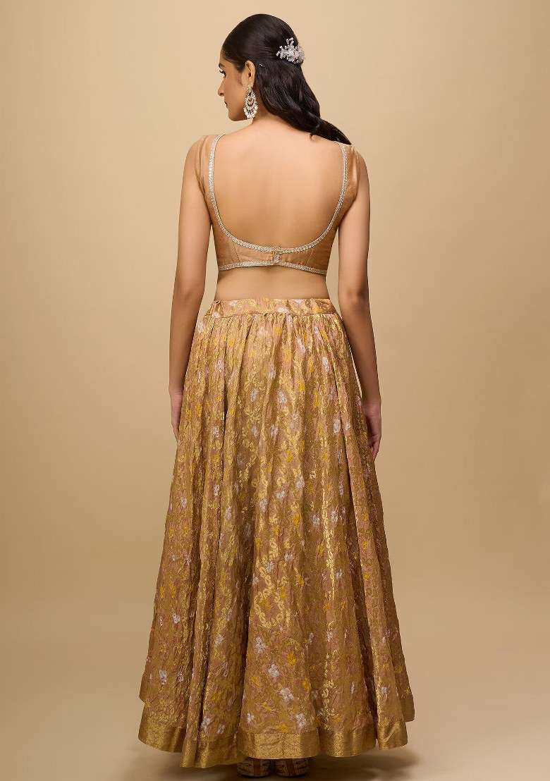 Beige Bandhni Silk Lehenga Set - Indya