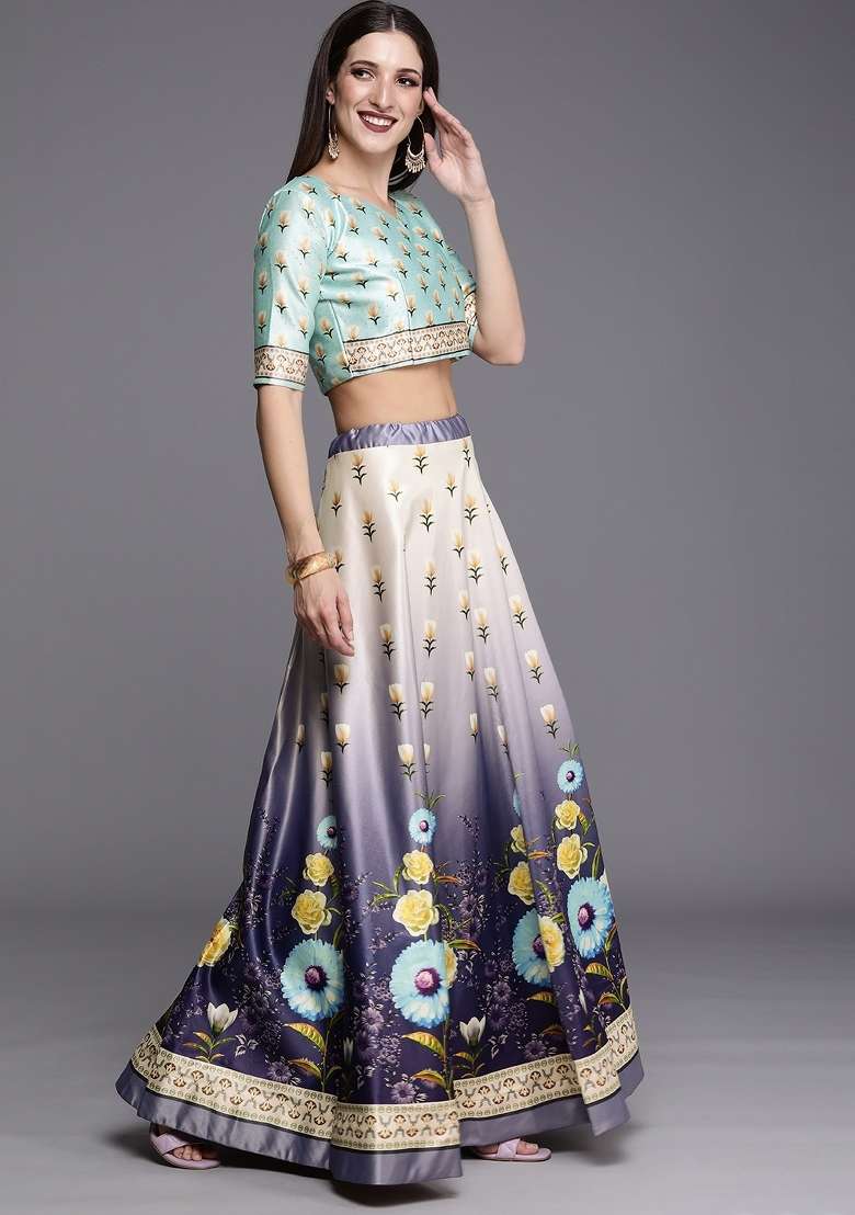 Purple Ethnics Motifs Silk Lehenga Set - Indya