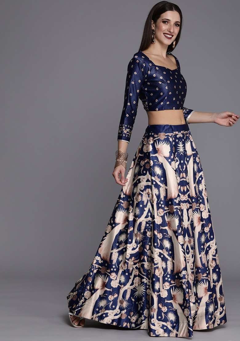Blue Ethnics Motifs Silk Lehenga Set - Indya