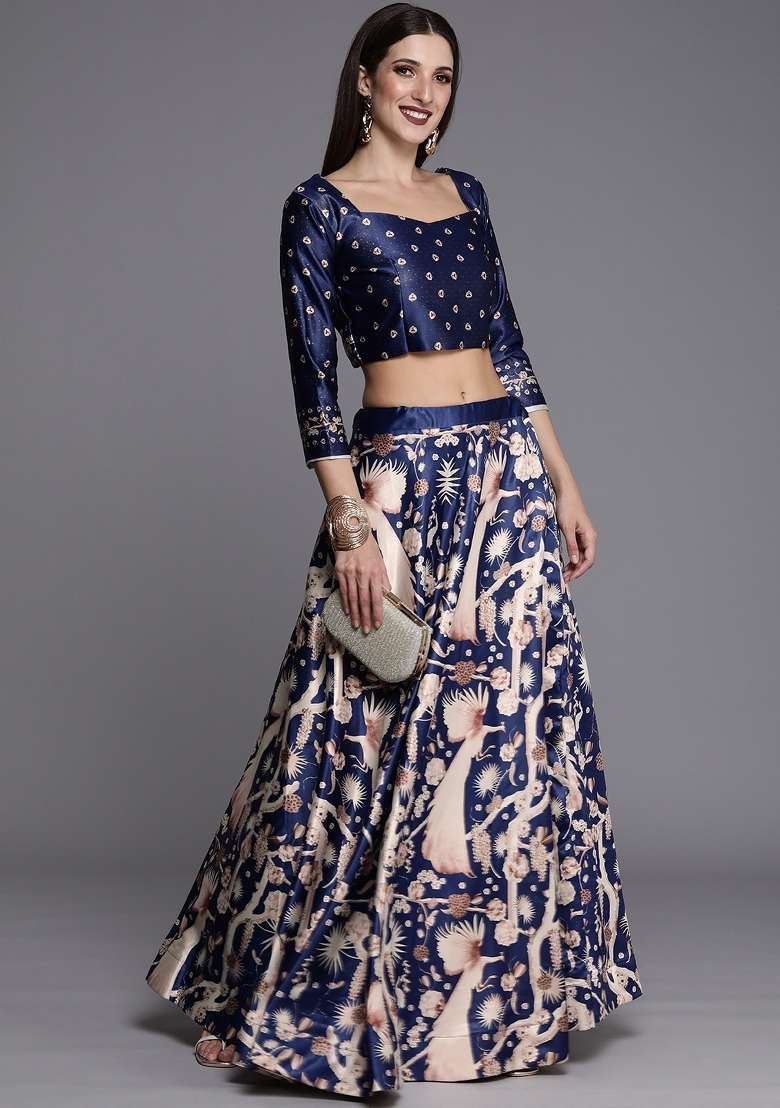 Blue Ethnics Motifs Silk Lehenga Set - Indya
