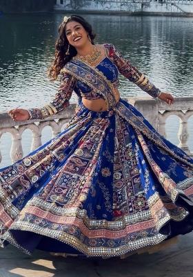 Royal Blue Printed Cotton Navratri Lehenga Set