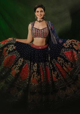 Royal Blue Printed Cotton Navratri Lehenga Set
