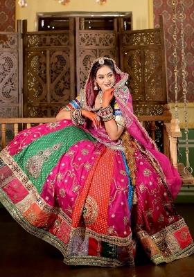 Multicolor Printed Cotton Navratri Lehenga Set