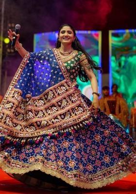 Royal Blue Printed Cotton Navratri Lehenga Set