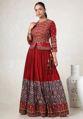 Multicolor Printed Cotton Navratri Lehenga Set