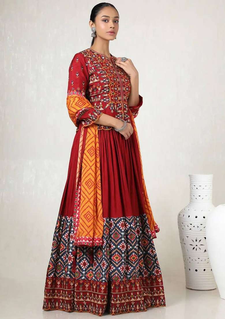 Multicolor Navratri Cotton Lehenga Set with Printed for Diwali | Wedding & Festive Wear - Indya