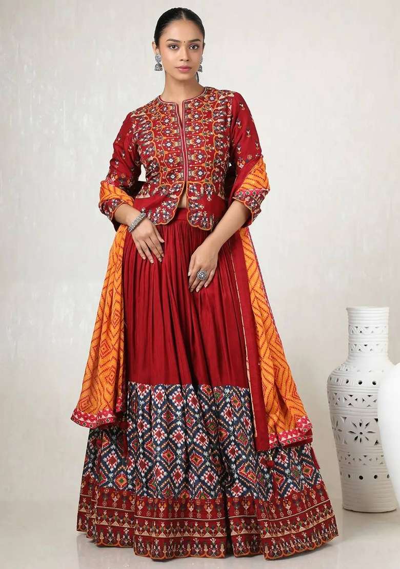 Multicolor Navratri Cotton Lehenga Set with Printed for Diwali | Wedding & Festive Wear - Indya