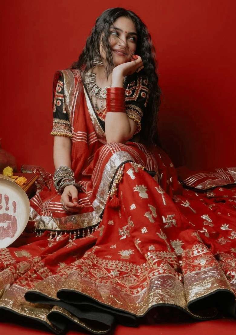 Deep Maroon Printed Cotton Navratri Lehenga Set for Diwali and Festive Wear - Indya