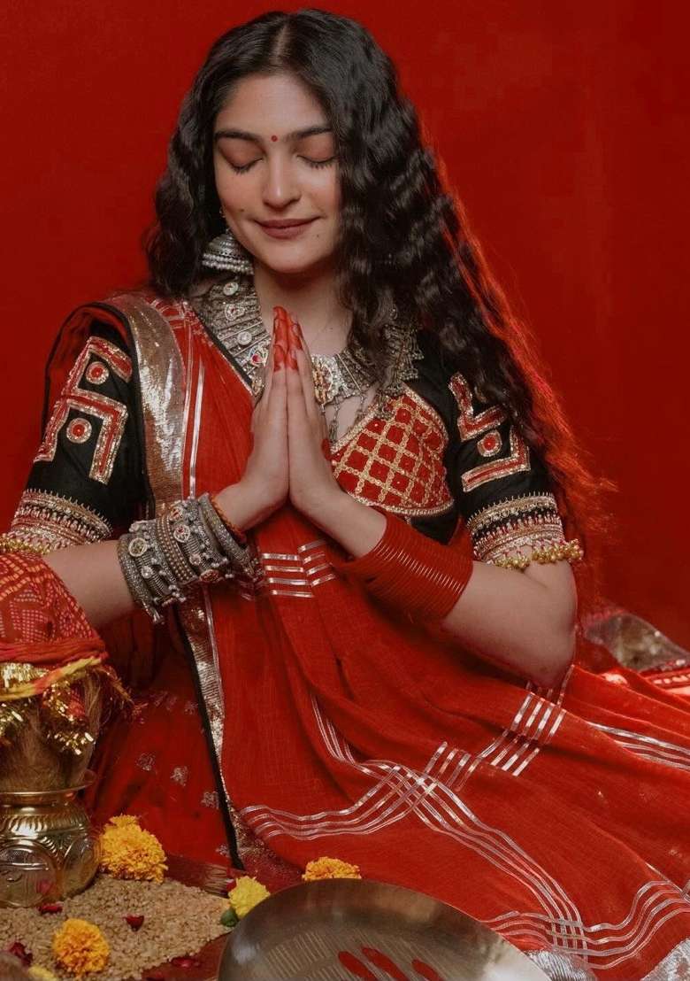 Deep Maroon Printed Cotton Navratri Lehenga Set for Diwali and Festive Wear - Indya
