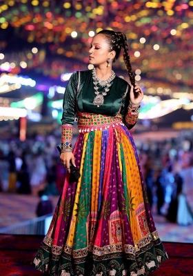 Multicolor Printed Cotton Navratri Lehenga Set