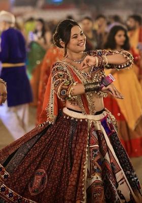 Multicolor Printed Cotton Navratri Lehenga Set