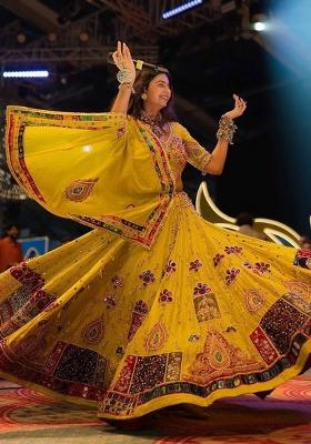 Yellow Printed Cotton Navratri Lehenga Set