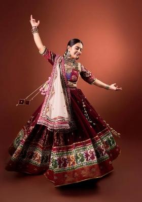 Maroon Printed Cotton Navratri Lehenga Set
