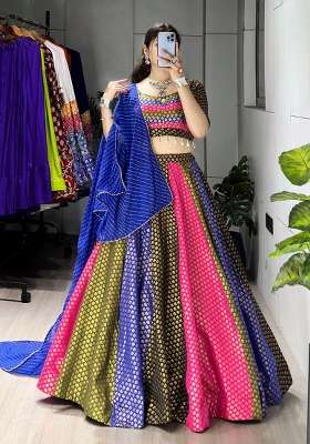Multicolor Weaving Work Silk Navratri Lehenga Set for Diwali | Wedding & Festive Wear