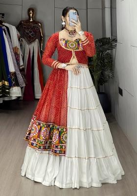 White And Bright Red Gotta Patti Cotton Lehenga Set