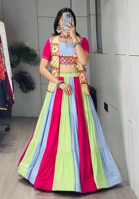Multicolor Mirror Work Cotton Lehenga Set