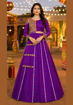 Purple Gamthi Work Cotton Navratri Lehenga Set