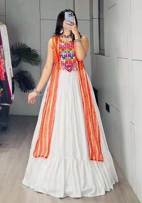 White And Orange Gotta Patti Navratri Cotton Lehenga Set for Diwali | Wedding & Festive Wear