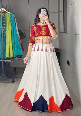 White And Maroon Navratri Cotton Lehenga Set for Diwali | Wedding & Festive Wear