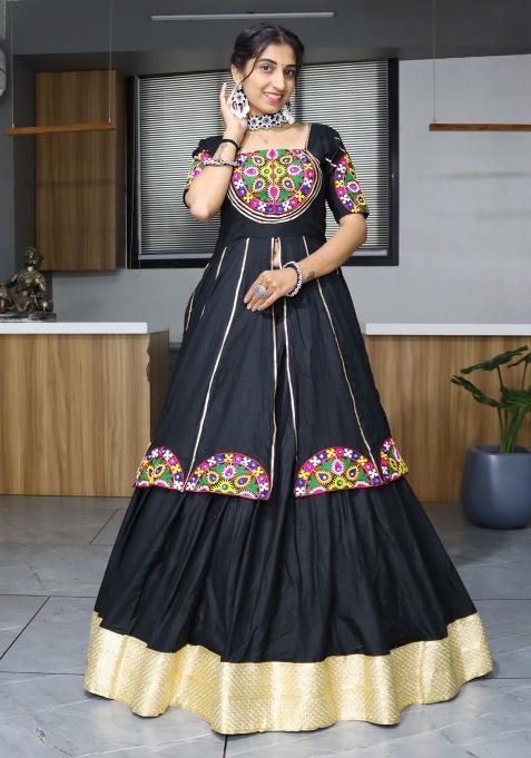 Black Gotta Patti Cotton Navratri Lehenga Set