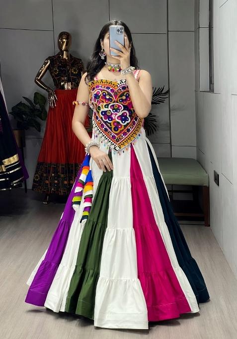 Multicolor Mirror Work Silk Navratri Lehenga Set
