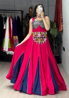 Rani Pink And Navy Blue Gotta Patti Cotton Navratri Lehenga Set