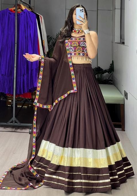Brown Gotta Patti Cotton Navratri Lehenga Set