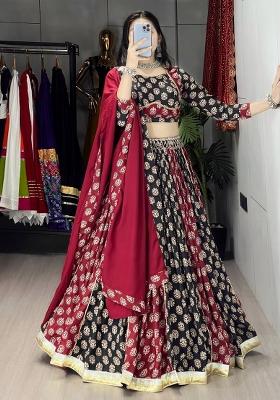 Maroon And Black Gotta Patti Cotton Navratri Lehenga Set