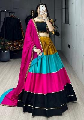 Multicolor Gamthi Work Cotton Navratri Lehenga Set