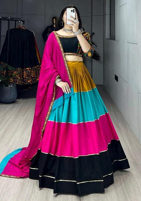 Multicolor Gamthi Work Cotton Navratri Lehenga Set