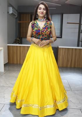 Yellow Gamthi Work Cotton Navratri Lehenga Set