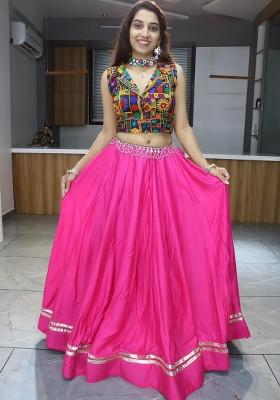 Rani Pink Gamthi Work Cotton Navratri Lehenga Set