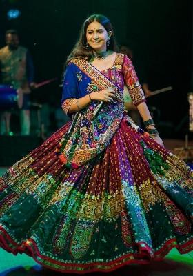 Multicolor Printed Silk Navratri Lehenga Set