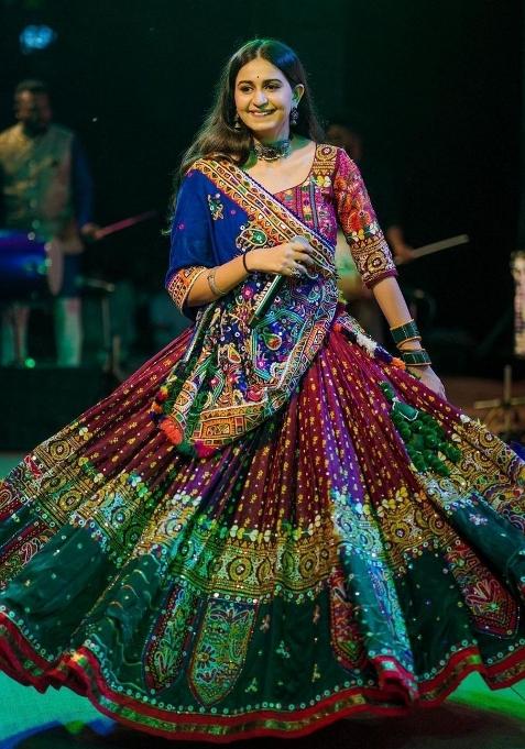 Multicolor Printed Silk Navratri Lehenga Set