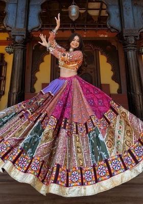 Multicolor Printed Silk Navratri Lehenga Set
