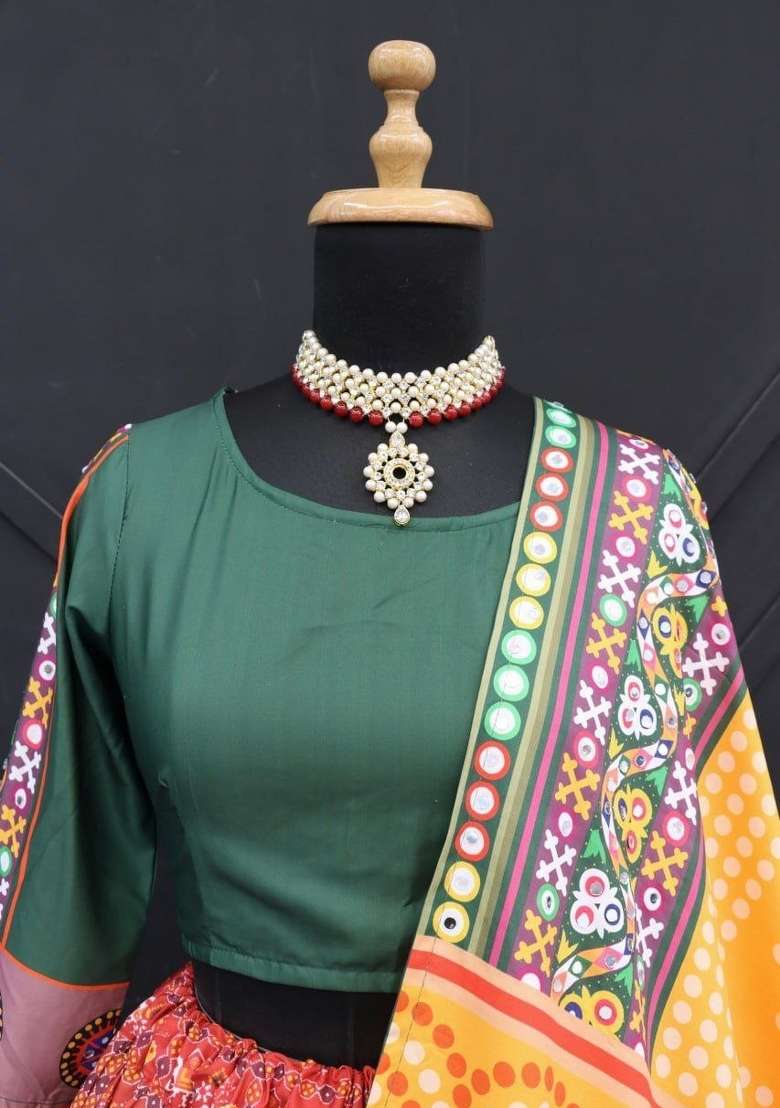 Multicolor Silk Navratri Lehenga Set with Printed for Diwali | Wedding & Festive Wear - Indya
