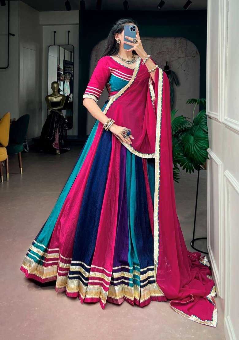 Maroon Gotta Patti Chinon Lehenga Set - Indya