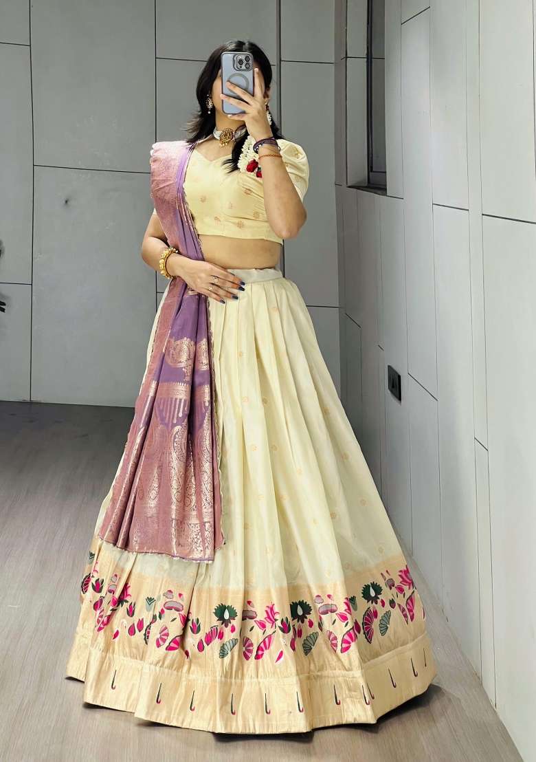 Purple Weaving Work Silk Lehenga Set - Indya