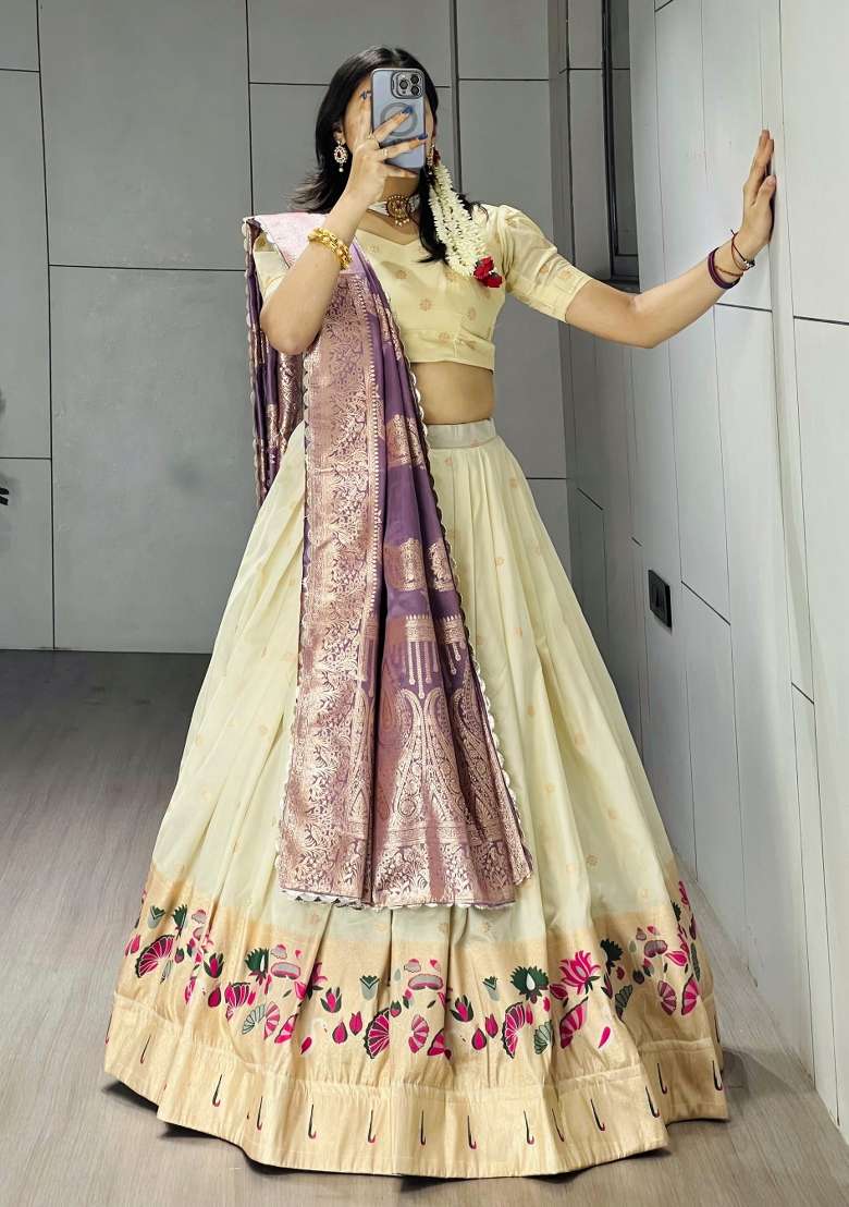 Purple Weaving Work Silk Lehenga Set - Indya