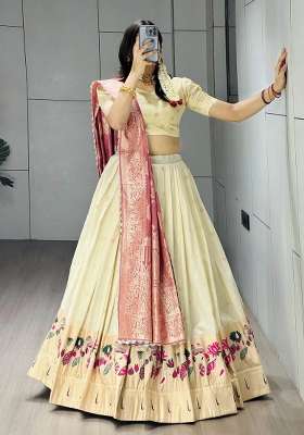Pink Weaving Work Silk Lehenga Set for Diwali and Festive Wear
