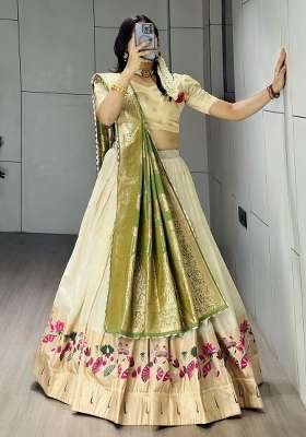 Green Weaving Work Silk Lehenga Set for Diwali | Wedding & Festive Wear