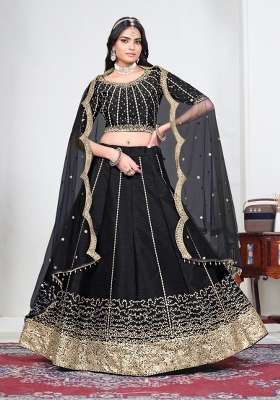 Black Embroidered Silk Lehenga Set for Diwali and Festive Wear
