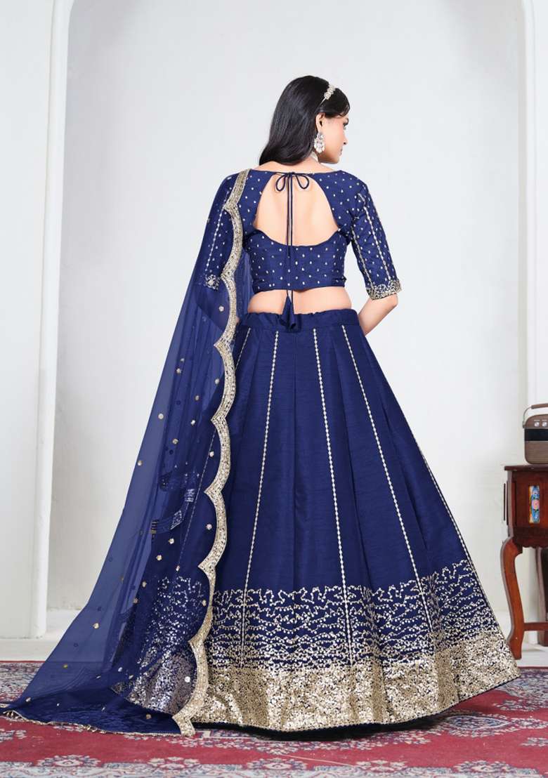 Violet Embroidered Silk Lehenga Set - Indya