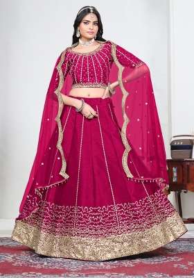 Magenta Silk Lehenga Set with Embroidered for Diwali | Wedding & Festive Wear
