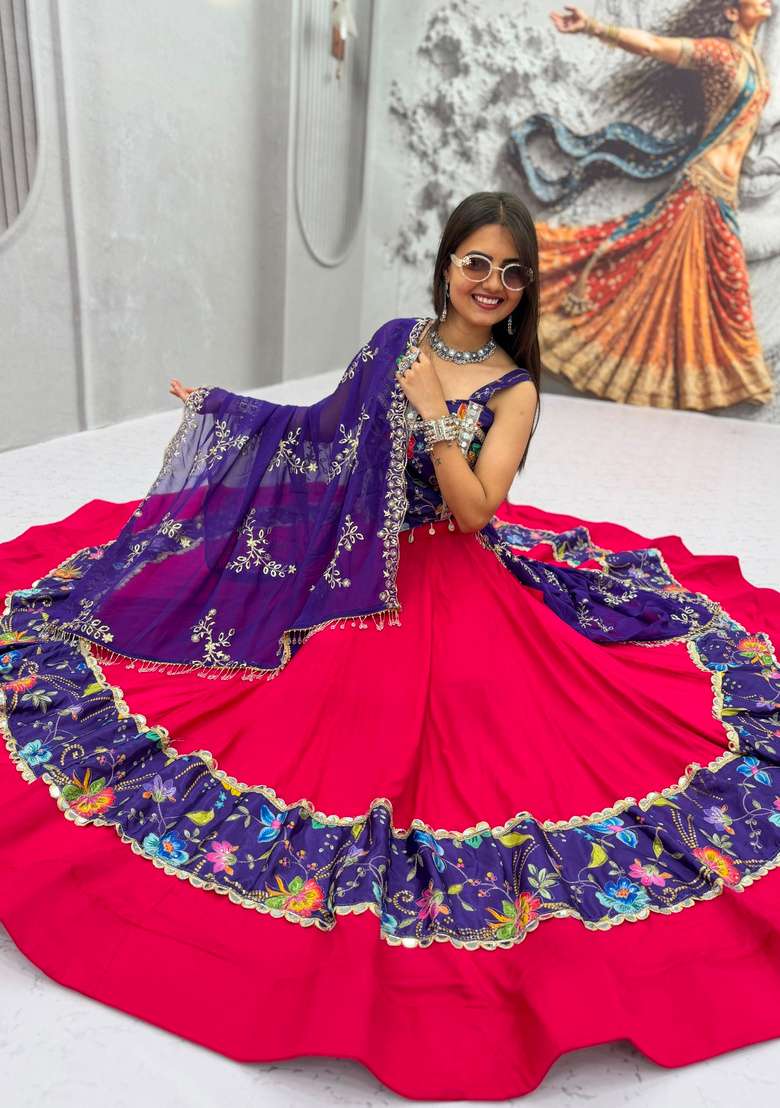Rani Pink Printed Silk Lehenga Set - Indya