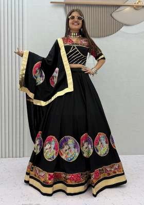 Black Printed Cotton Lehenga Set for Diwali and Festive Wear