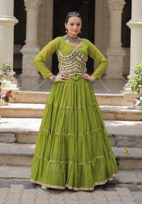 Green Lehariya Georgette Lehenga Set