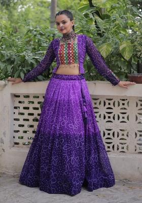 Purple Kutch Work Georgette Lehenga Set