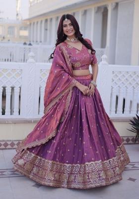 Purple Embroidered Silk Lehenga Set