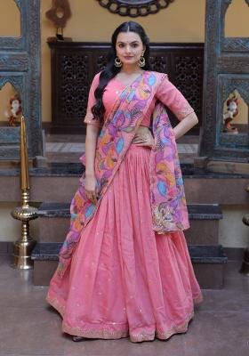 Pink Embroidered Silk Lehenga Set